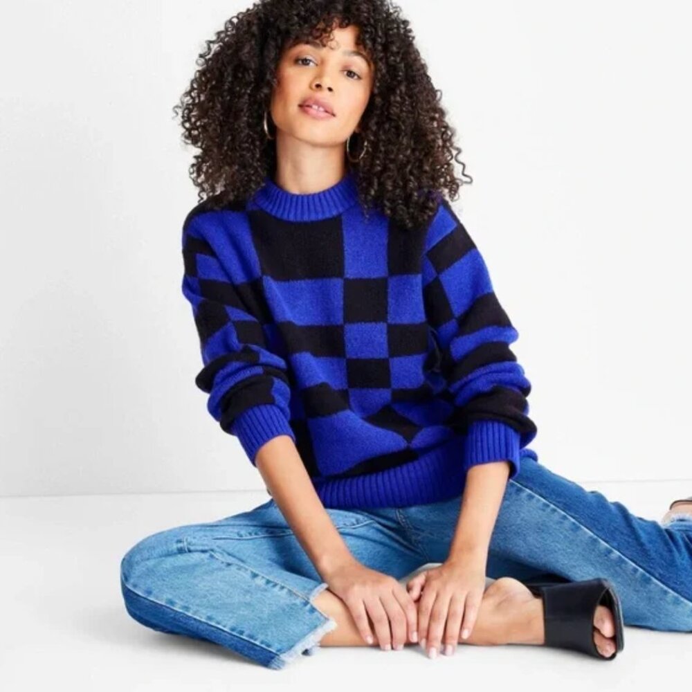 Future Collective x Kahlana Barfield Brown Checkered Knit Sweater